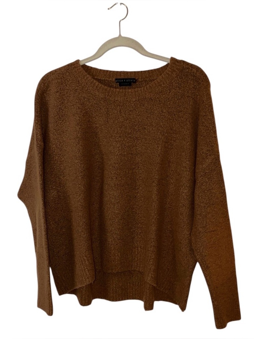Alice + Olivia Cozy Relaxed Crewneck Sweater in Brown Sz L